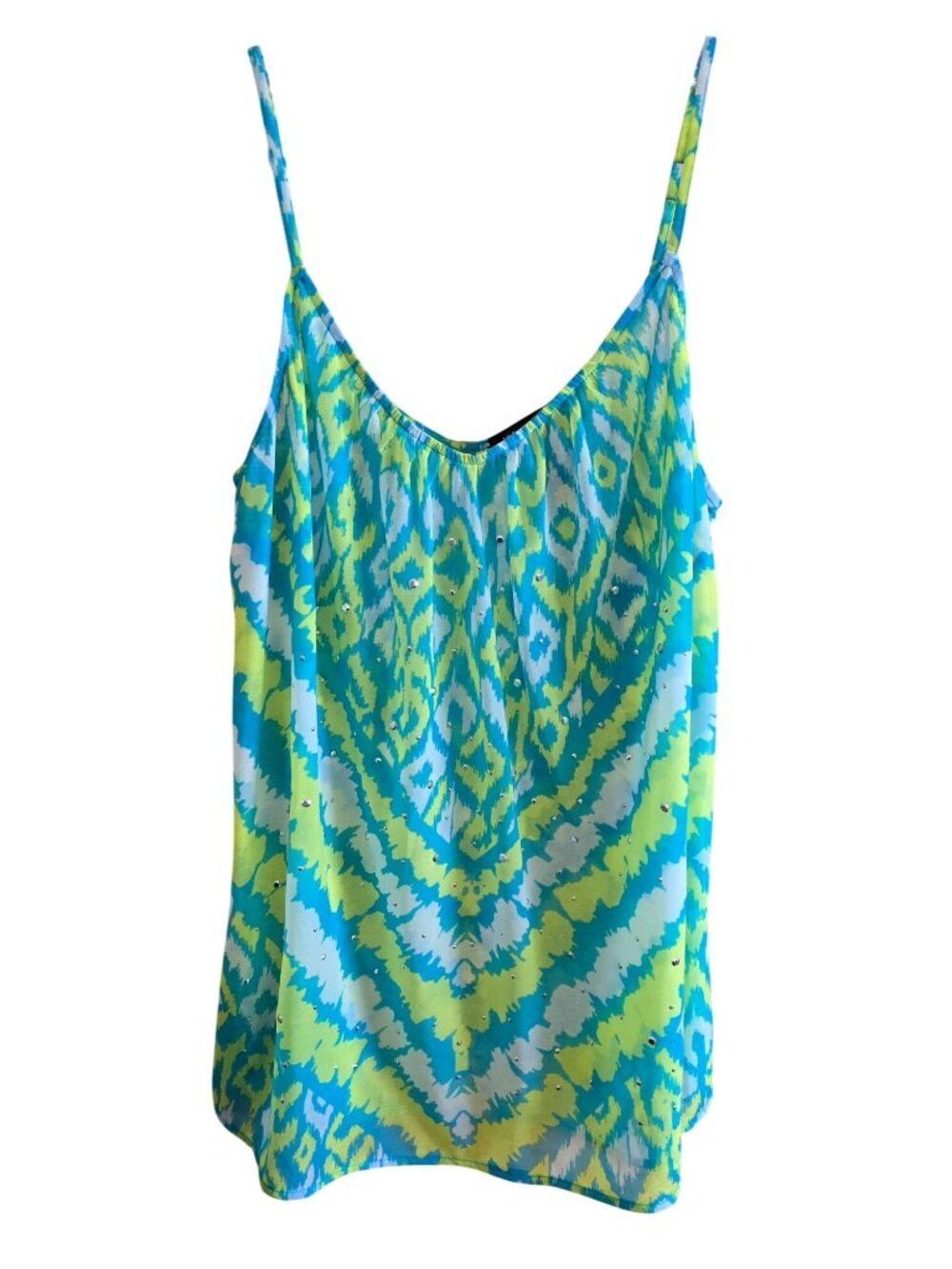 Printed Camisole Tank Top L Blue/Green Polyester